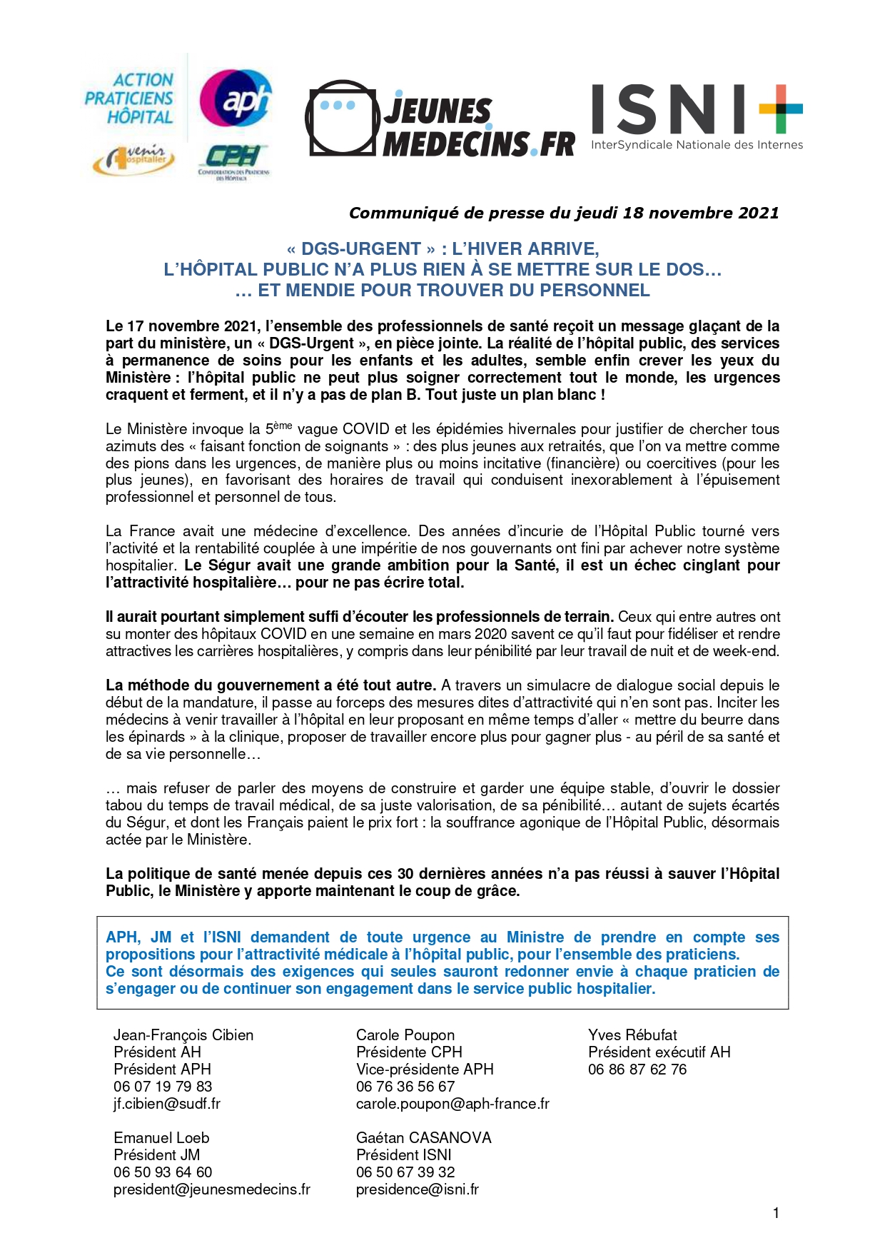 CP reponse DGS urgent